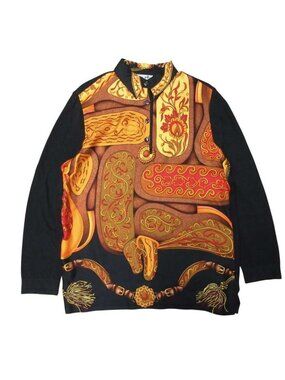 Hermes Vintage Twill LANE Knit Polo Silk Cotton Cashmere Sweater Carre